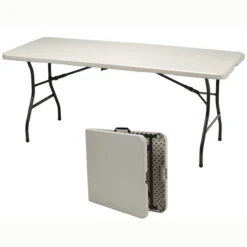 SuddenSolution 72-in X 30-in Steel Frame Cream And Mocha Folding Table