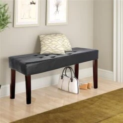 CorLiving Fresno 11-Lbs 19-In X 35-In X 15-In Black Leatherette 12-Panel Indoor Bench