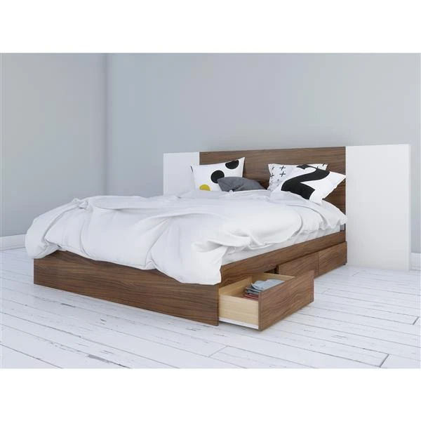 Nexera 3 Piece Walnut And White Queen Storage Bedroom Set 2 Nexera 3 Piece Walnut And White Queen Storage Bedroom Set - Image 2