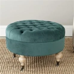 Safavieh Mercer Clara 18.30-in X 27.20-in Marine Velvet Round Velvet Ottoman
