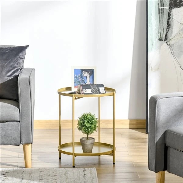 HomCom Gold Metal Round End Table 3 HomCom Gold Metal Round End Table - Image 3