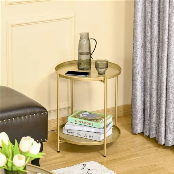 HomCom Gold Metal Round End Table 4 HomCom Gold Metal Round End Table - Image 4
