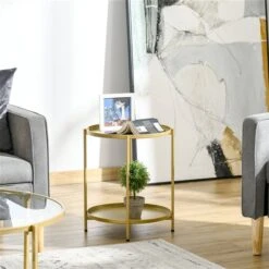 HomCom Gold Metal Round End Table