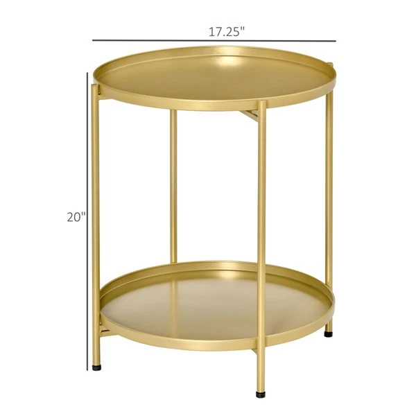 HomCom Gold Metal Round End Table 2 HomCom Gold Metal Round End Table - Image 2