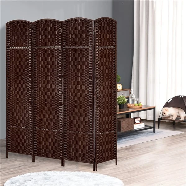 HomCom Brown Resin Wicker Foldable 4-Panel Indoor Privacy Screen 1 HomCom Brown Resin Wicker Foldable 4-Panel Indoor Privacy Screen