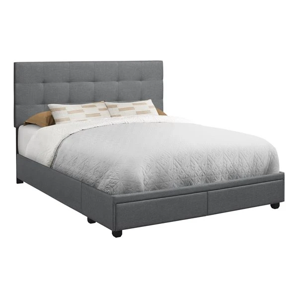 Monarch Specialties Dark Grey Linen Queen Upholstered Bed Integrated Storage 1 Monarch Specialties Dark Grey Linen Queen Upholstered Bed Integrated Storage
