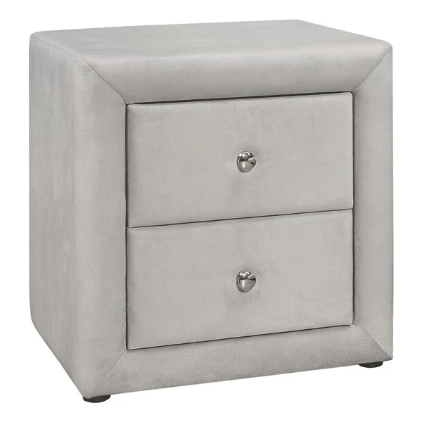 Monarch Specialties Velvet Light Grey Nightstand 5 Monarch Specialties Velvet Light Grey Nightstand - Image 5