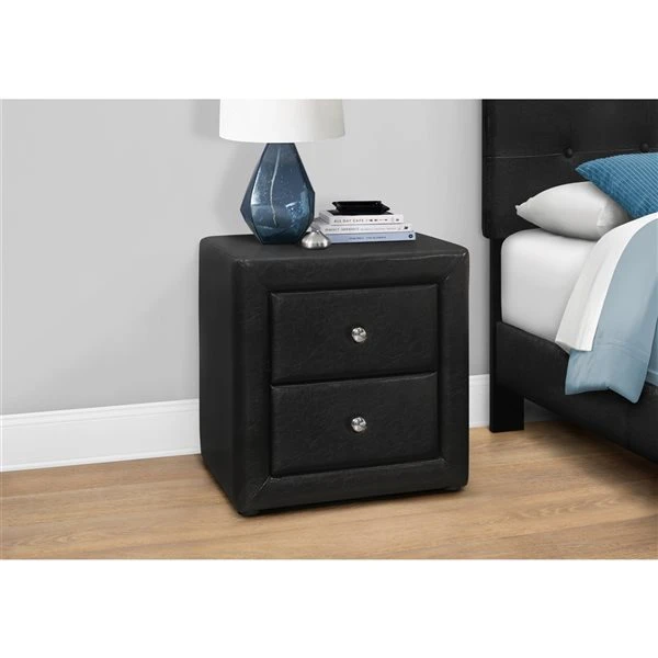 Monarch Specialties Leather Black Nightstand 4 Monarch Specialties Leather Black Nightstand - Image 4