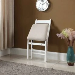 ORE International Indoor White Wood Upholstered Polyester Folding Chair -Safavieh Shop 330986848 AlternateImage3 l