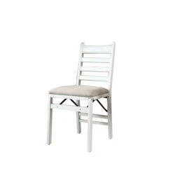 ORE International Indoor White Wood Upholstered Polyester Folding Chair