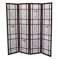 ORE International 4-Panel Cherry Paper Folding Shoji Style Room Divider