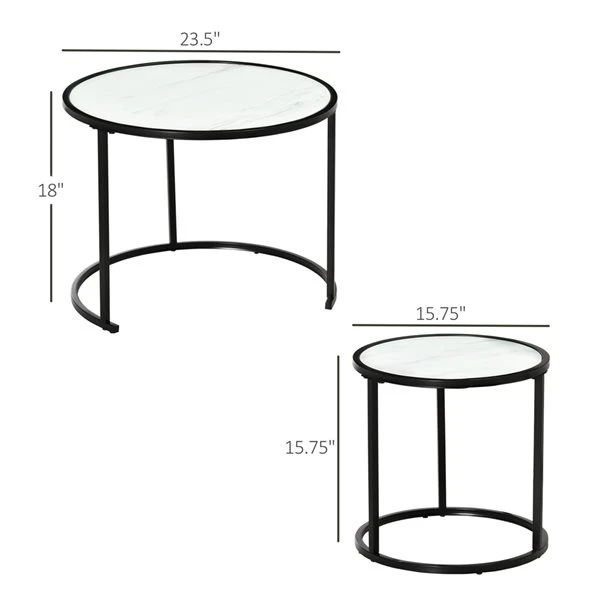 HomCom White MDF Nesting Table Set With Steel Frame - 2-Piece 1 HomCom White MDF Nesting Table Set With Steel Frame - 2-Piece