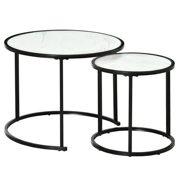 HomCom White MDF Nesting Table Set With Steel Frame - 2-Piece 5 HomCom White MDF Nesting Table Set With Steel Frame - 2-Piece - Image 5