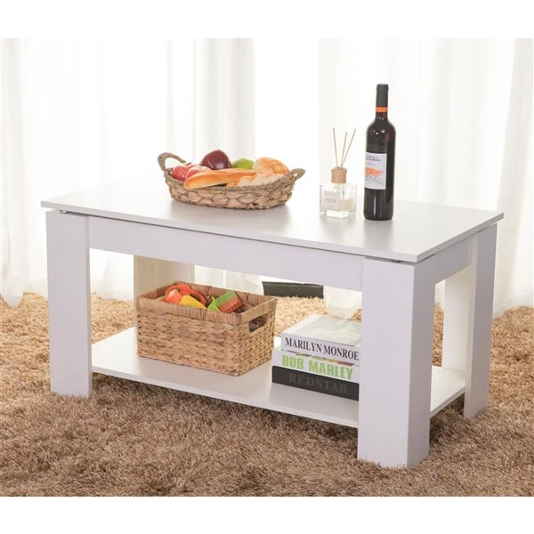 Basicwise White Rectangular Modern Wood Coffee Table 4 Basicwise White Rectangular Modern Wood Coffee Table - Image 4