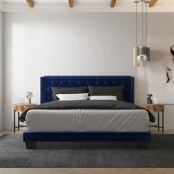 WHI Blue King Velvet Upholstered Bed 3 WHI Blue King Velvet Upholstered Bed - Image 3