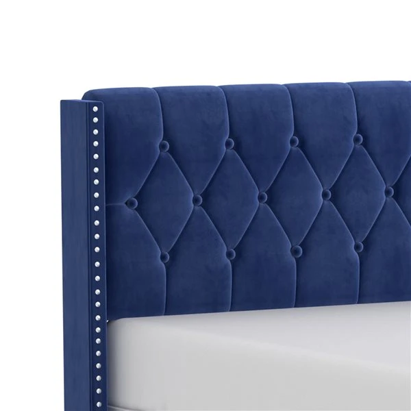 WHI Blue King Velvet Upholstered Bed 2 WHI Blue King Velvet Upholstered Bed - Image 2