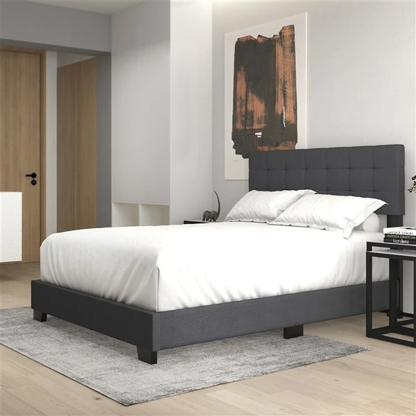 WHI Modern Charcoal Grey Queen Fabric Upholstered Bed 4 WHI Modern Charcoal Grey Queen Fabric Upholstered Bed - Image 4
