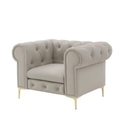 Inspired Home Nicole Miller Raeleigh Chesterfield Club Button Tufted Leather PU Grey Chair