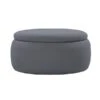 Inspired Home Brayleigh Modern Dark Grey Linen Round Integrated Storage Ottoman
