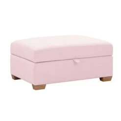 Inspired Home Shabby Chic Skylah Modern Pink Linen Rectangle Integrated Storage Ottoman