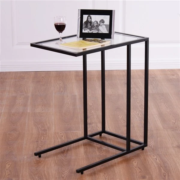 Costway Black Accent Table With Glass Top - Set Of 2 2 Costway Black Accent Table With Glass Top - Set Of 2 - Image 2