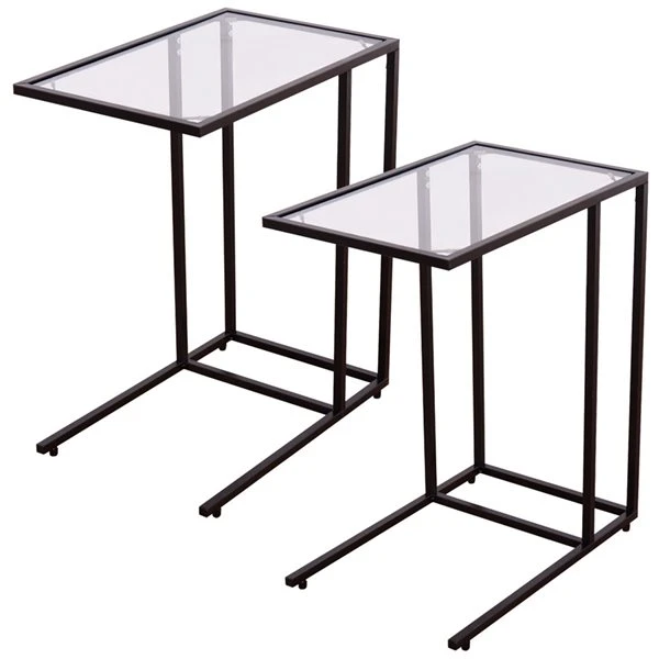 Costway Black Accent Table With Glass Top - Set Of 2 3 Costway Black Accent Table With Glass Top - Set Of 2 - Image 3