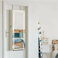 Costway White Composite Wood Wall-Mount Jewelry Armoire With LED Light