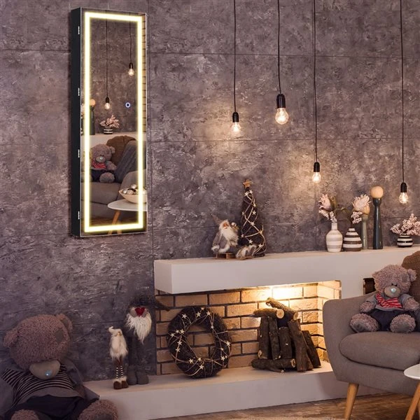 Costway Black Composite Wood Wall-Mount Jewelry Armoire With LED Light 5 Costway Black Composite Wood Wall-Mount Jewelry Armoire With LED Light - Image 5