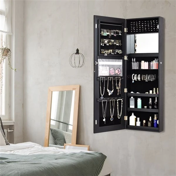 Costway Black Composite Wood Wall-Mount Jewelry Armoire With LED Light 1 Costway Black Composite Wood Wall-Mount Jewelry Armoire With LED Light