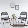 Costway Indoor Black Metal Upholstered Standard Folding Chair - 4-Pack