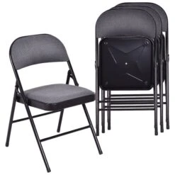 Costway Indoor Black Metal Upholstered Standard Folding Chair - 4-Pack -Safavieh Shop 331037992 MainImage 001 l