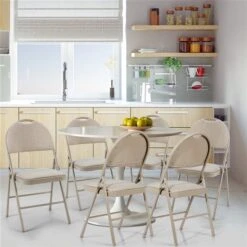 Costway Indoor Beige Metal Upholstered Standard Folding Chair - 6-Pack -Safavieh Shop 331038037 AlternateImage2 l