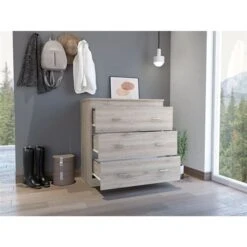 FM Furniture Dove Light Grey-White 3-Drawer Standard Dresser
