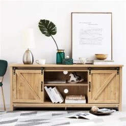 Costway Rustic Oak TV Cabinet For TV's Up To 60-in -Safavieh Shop 331060043 AlternateImage3 l