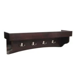Alaterre Shaker Cottage Espresso 4-Hook Hook Rack With Tray Shelf