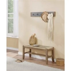 Alaterre Newport Concrete Grey And Brown 5-Hook Hook Rack And Bench
