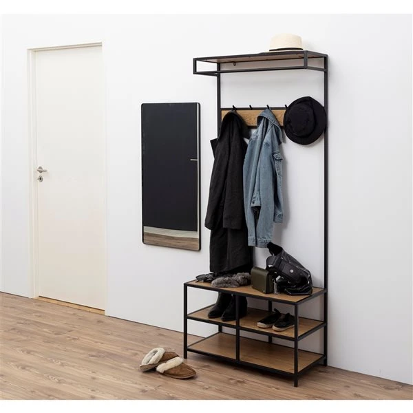 Seaford Industrial Freestanding Clothes Rack With 3 Shelves And Hooks 2 Seaford Industrial Freestanding Clothes Rack With 3 Shelves And Hooks - Image 2