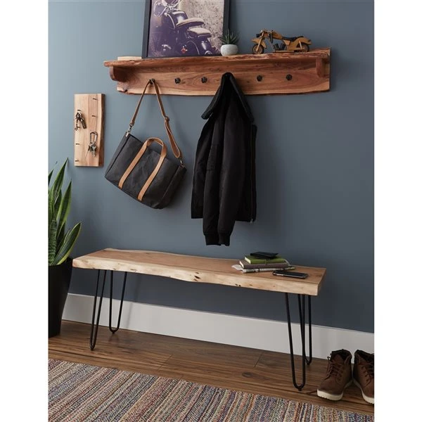 Alaterre Hairpin Rustic Natural 6-Hook Hook Rack With Shelf And Bench 3 Alaterre Hairpin Rustic Natural 6-Hook Hook Rack With Shelf And Bench - Image 3