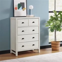 Alaterre Windsor Driftwood White Pine 5-Drawer Standard Chest