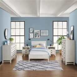 Alaterre Windsor Driftwood White Twin Bedroom Set - 5-Piece