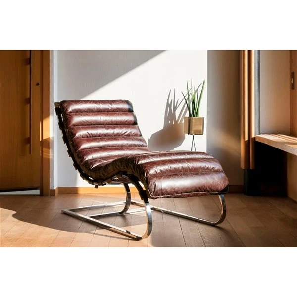 TAKE ME HOME Modern Brown Faux Leather Chaise Lounge 2 TAKE ME HOME Modern Brown Faux Leather Chaise Lounge - Image 2