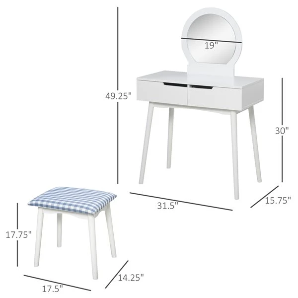 HomCom 31.5-in White And Blue 2-Drawer Makeup Vanity 1 HomCom 31.5-in White And Blue 2-Drawer Makeup Vanity