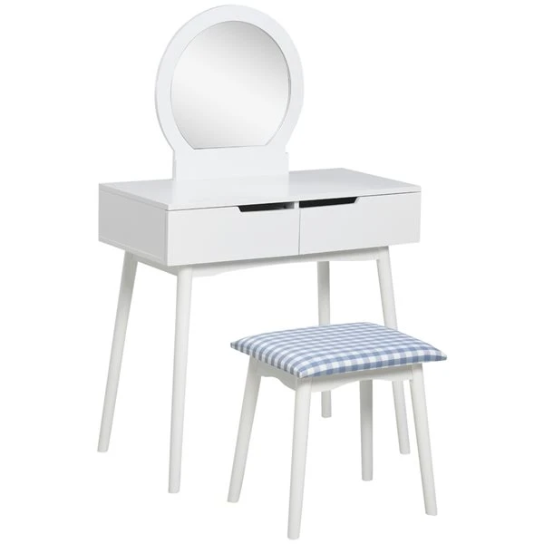 HomCom 31.5-in White And Blue 2-Drawer Makeup Vanity 5 HomCom 31.5-in White And Blue 2-Drawer Makeup Vanity - Image 5