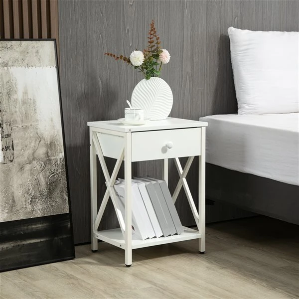 HomCom White 1-Drawer Nightstand 4 HomCom White 1-Drawer Nightstand - Image 4