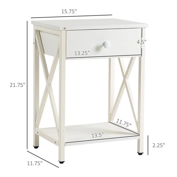 HomCom White 1-Drawer Nightstand 3 HomCom White 1-Drawer Nightstand - Image 3
