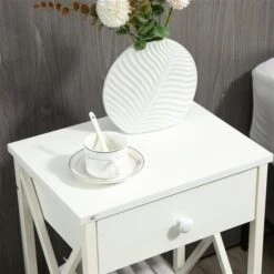 HomCom White 1-Drawer Nightstand