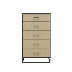Novogratz Kelly Black Oak And Faux Rattan 5-Drawer Standard Dresser