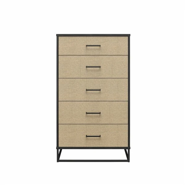 Novogratz Kelly Black Oak And Faux Rattan 5-Drawer Standard Dresser 1 Novogratz Kelly Black Oak And Faux Rattan 5-Drawer Standard Dresser