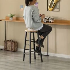 Vintiquewise Black And Brown 28-in Bar Height Bar Stool