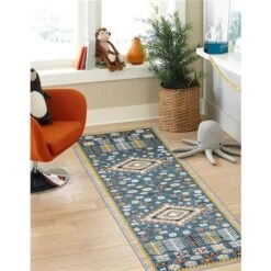 ECARPET Aqua Gypsy 2.5-ft X 8-ft Blue Rectangular Runner